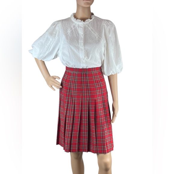 Vintage Red Plaid Pleated Skirt Michele New York Small - Picture 2 of 7